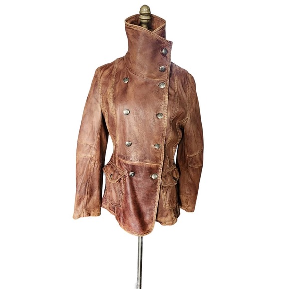 Women's Vintage Rare True Religion Jeans Leather Double Breasted Coat - Picture 5 of 11